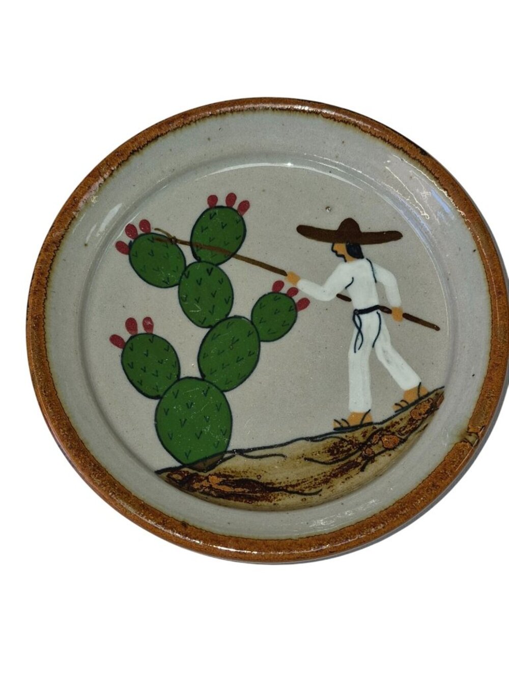 Mexican Tonala Pottery Plates Hand Painted Cactus Fruit - Picture 3 of 8